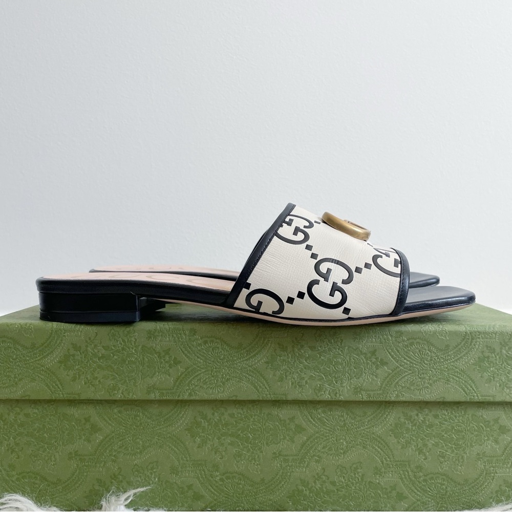 Gucci Jolie GG Marmont Slide Sandal Black White Leather size 39.5 - Picture 16 of 16